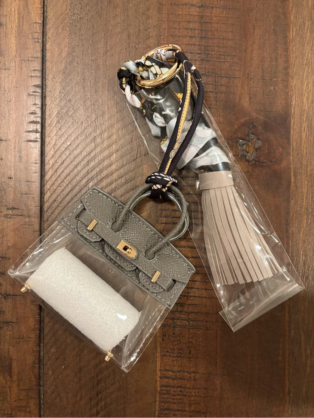 🌸 Summer Gray & Clear Mini Bag Charm & Keychain 🌸